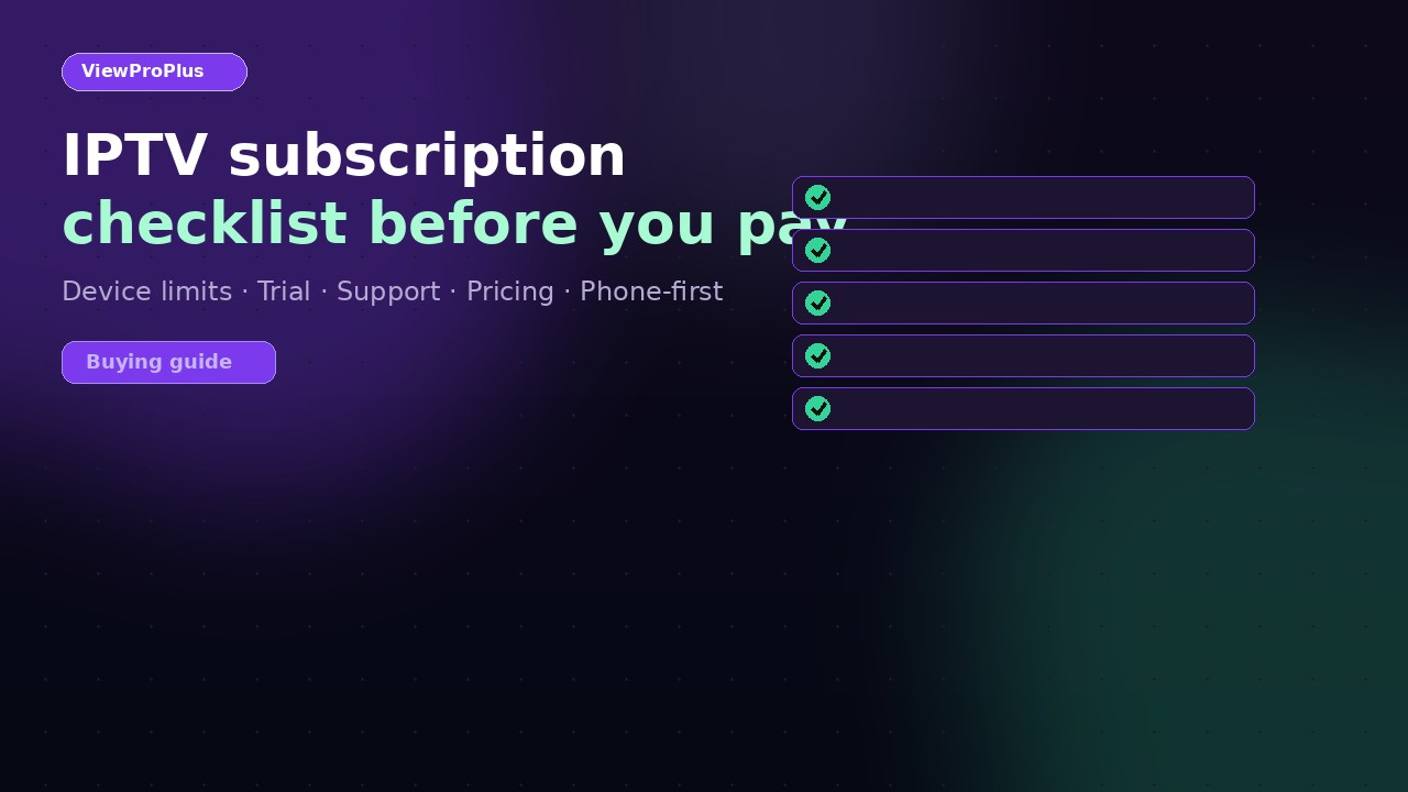 IPTV subscription checklist cover — purple branded checklist art