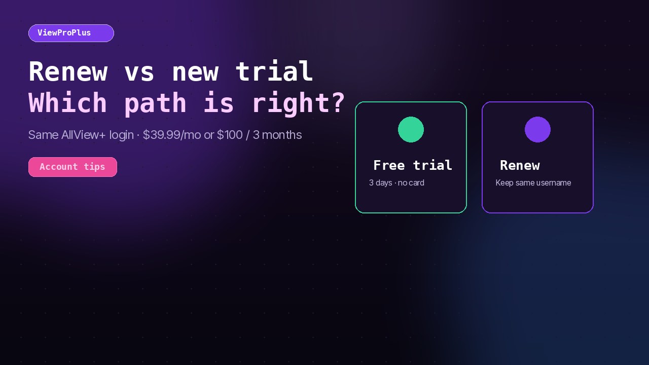 Renew versus free trial cover — two branded choice cards